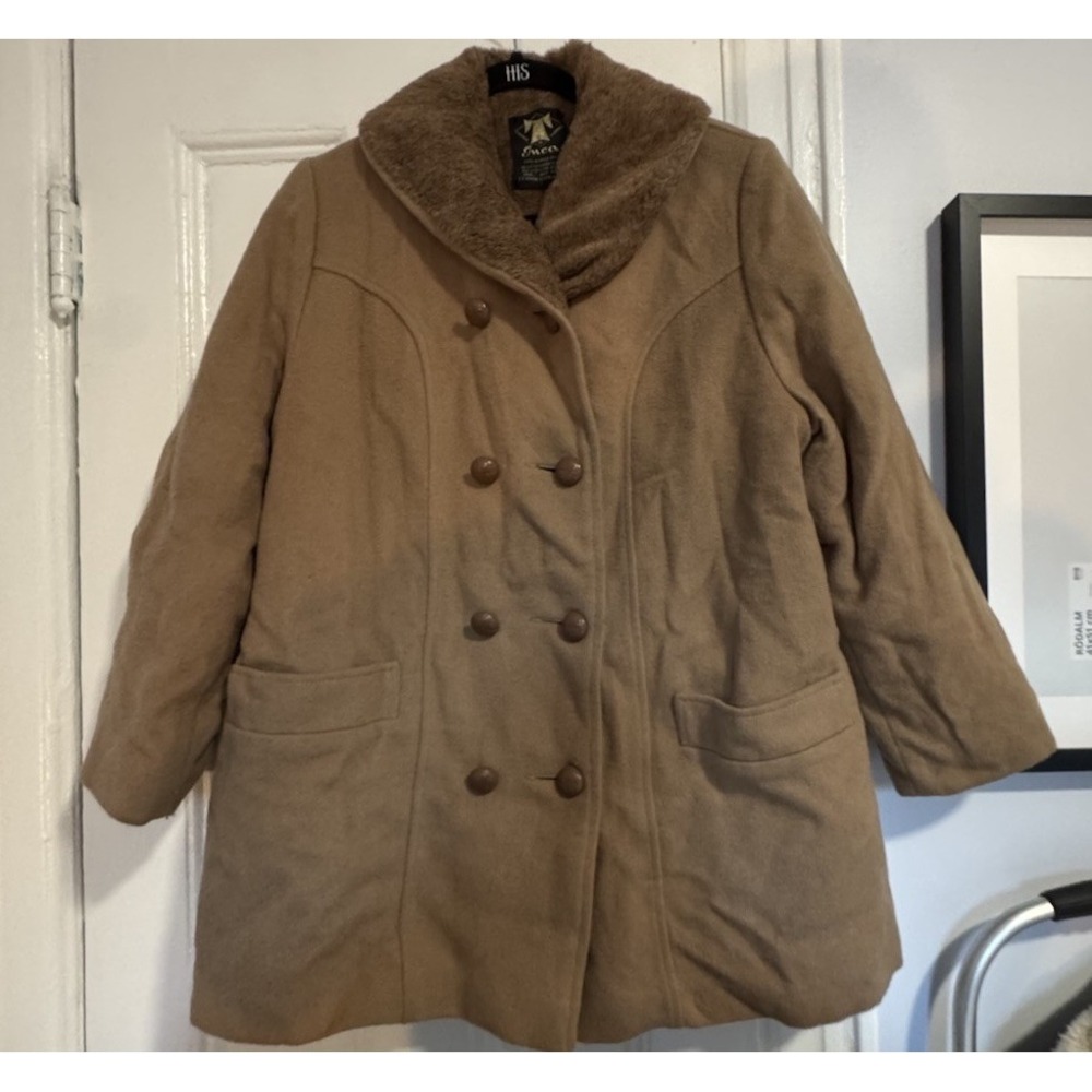 Vintage Women's Inca Alpaca Double Breasted Coat Tan/ Brown